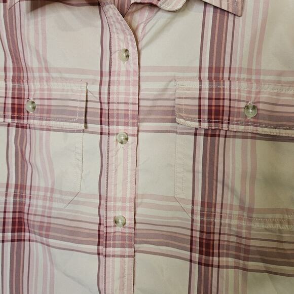Eddie Bauer Shirt Women Size L Pink Plaid Short Sleeve Button Up Fishing Outdoor - Picture 4 of 10